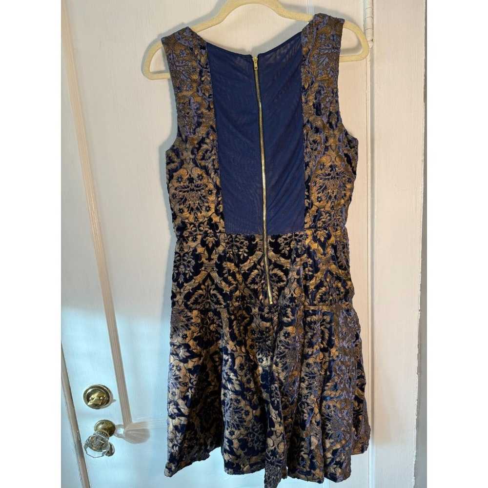 Betsey Johnson Navy Blue and Gold Velvet Dress - image 2