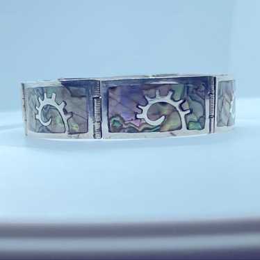 Vintage Mexican 925 Sterling Silver Inlaid Abalon… - image 1