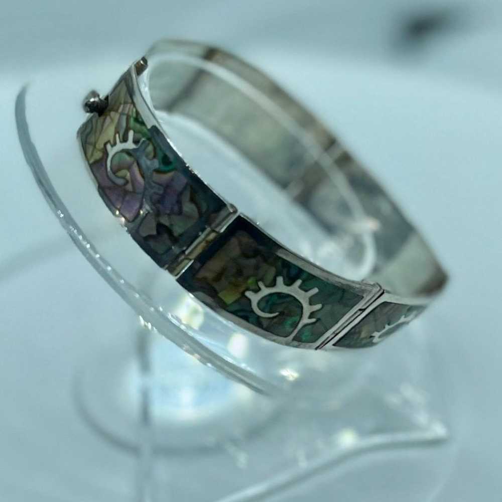 Vintage Mexican 925 Sterling Silver Inlaid Abalon… - image 2