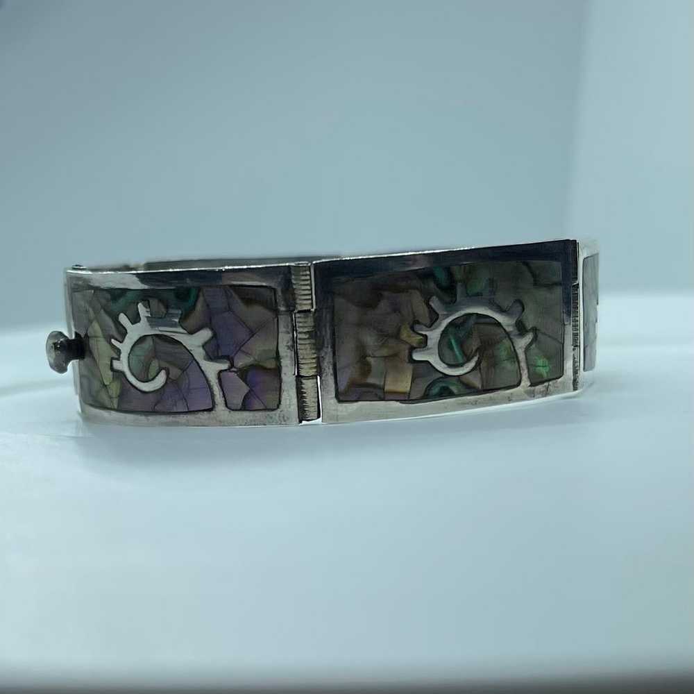 Vintage Mexican 925 Sterling Silver Inlaid Abalon… - image 3