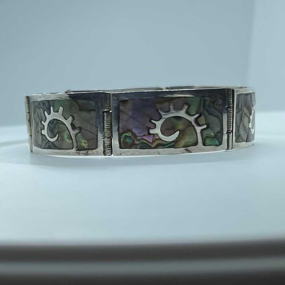 Vintage Mexican 925 Sterling Silver Inlaid Abalon… - image 4