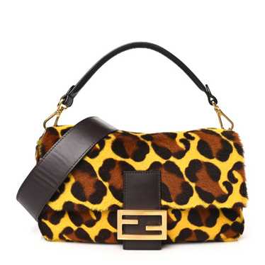 FENDI Calf Hair Leopard Print Baguette Yellow Mult