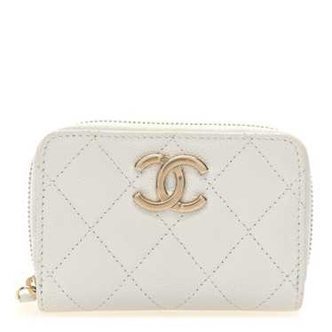 CHANEL Caviar Quilted Striated CC Zip Coin Purse W