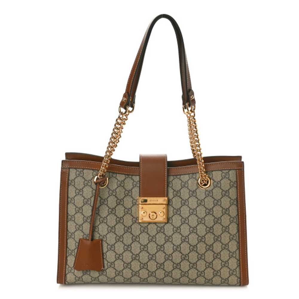 GUCCI GG Supreme Monogram Medium Padlock Tote Bei… - image 1