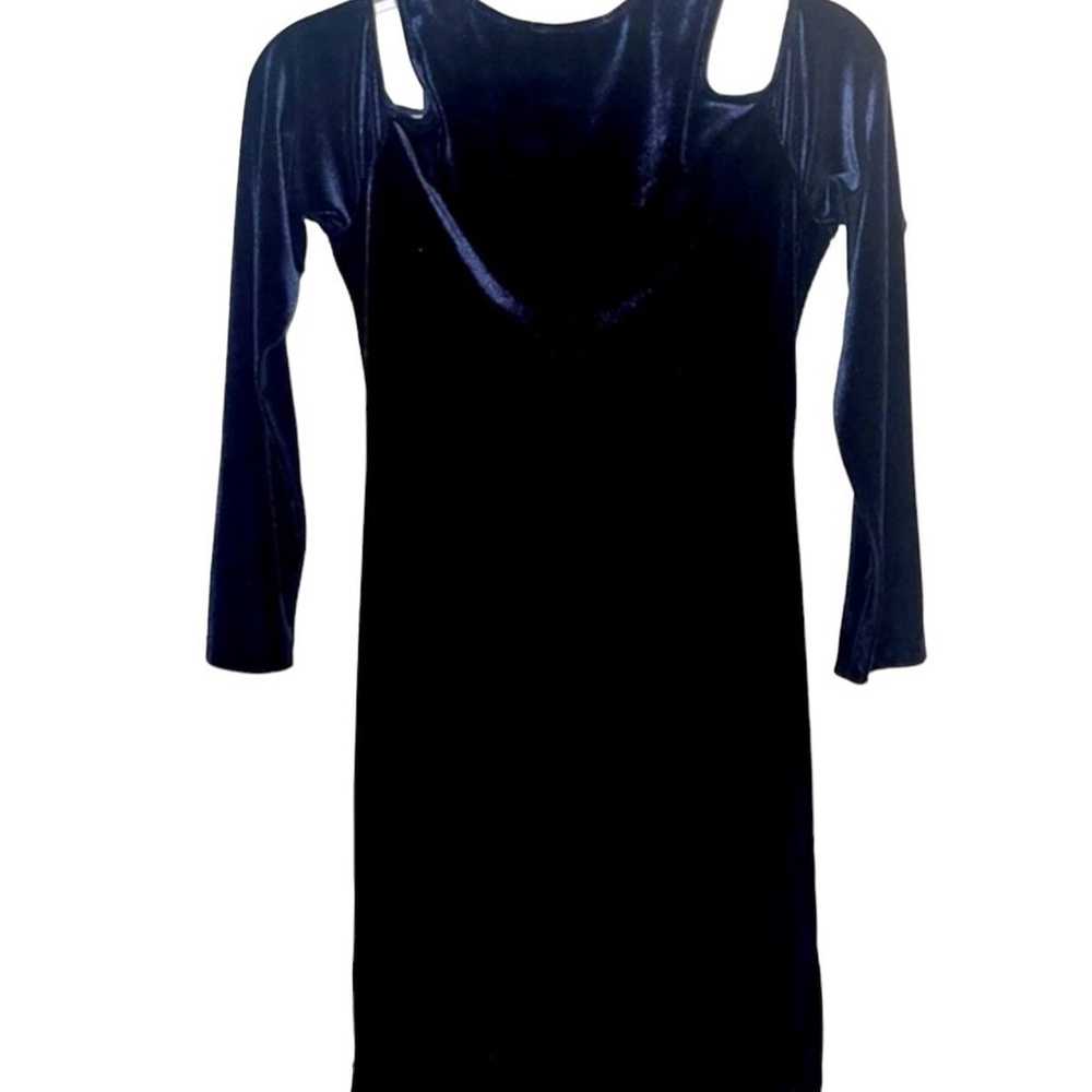 AQUA Velvet Cold Shoulder Navy Blue Dress Size La… - image 2