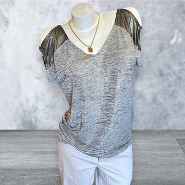 Other CACHE Y2K Metallic Cold Shoulder Blouse, V-… - image 1