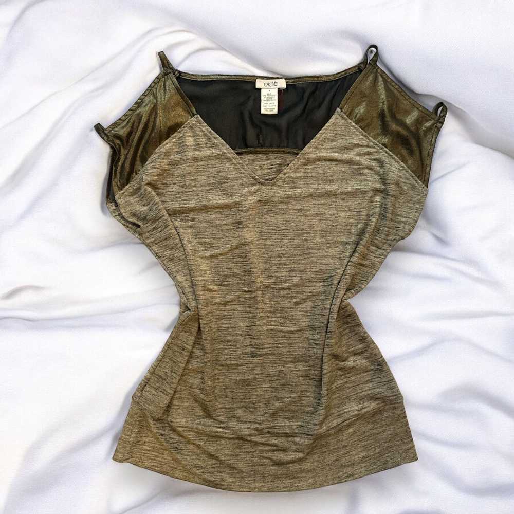 Other CACHE Y2K Metallic Cold Shoulder Blouse, V-… - image 2