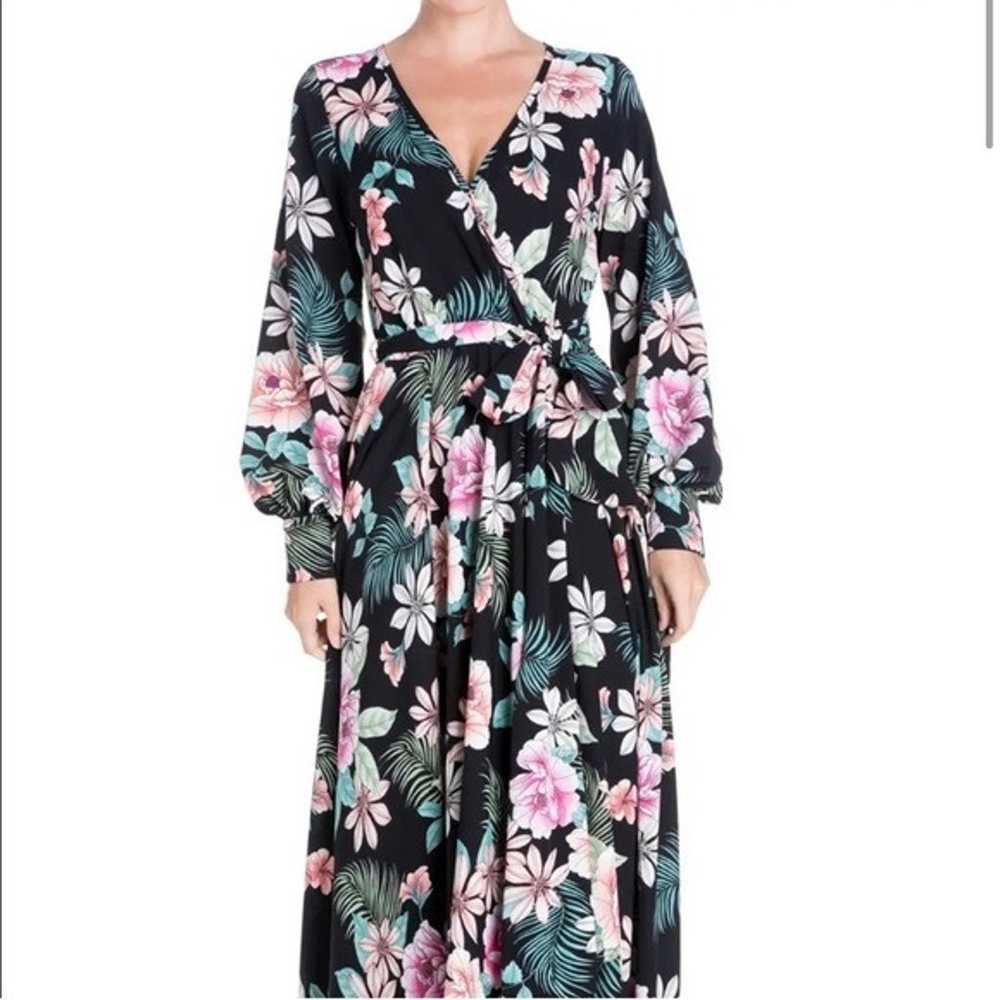 Meghan LA Lilypad Floral Surplice Maxi Dress Wrap… - image 1