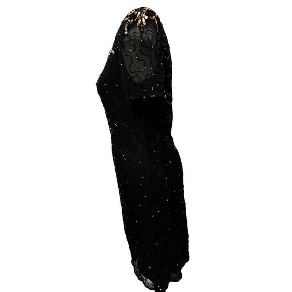 Vintage Black Sequin Beaded Silk Cocktail Dress S… - image 10