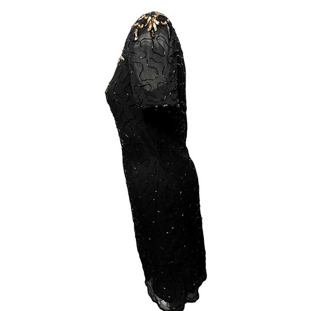 Vintage Black Sequin Beaded Silk Cocktail Dress S… - image 11