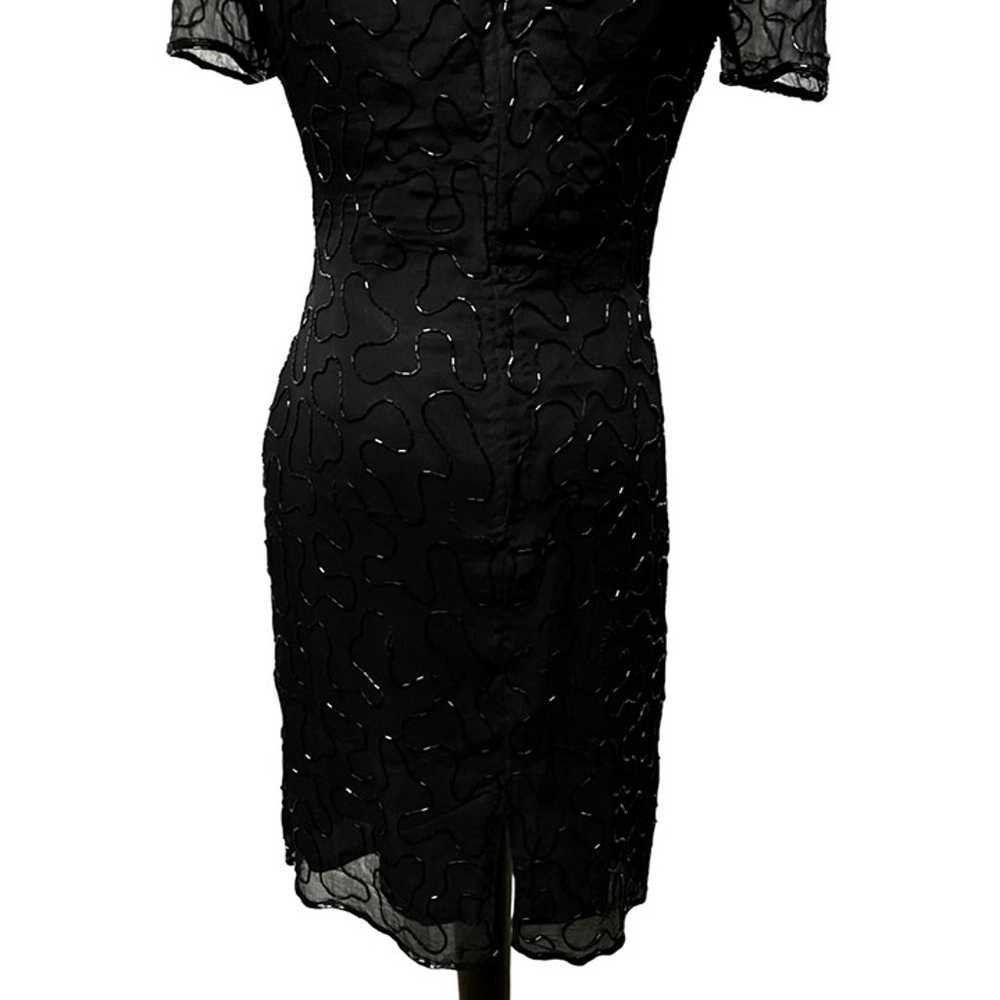 Vintage Black Sequin Beaded Silk Cocktail Dress S… - image 12