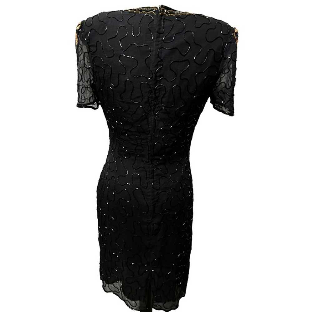 Vintage Black Sequin Beaded Silk Cocktail Dress S… - image 2