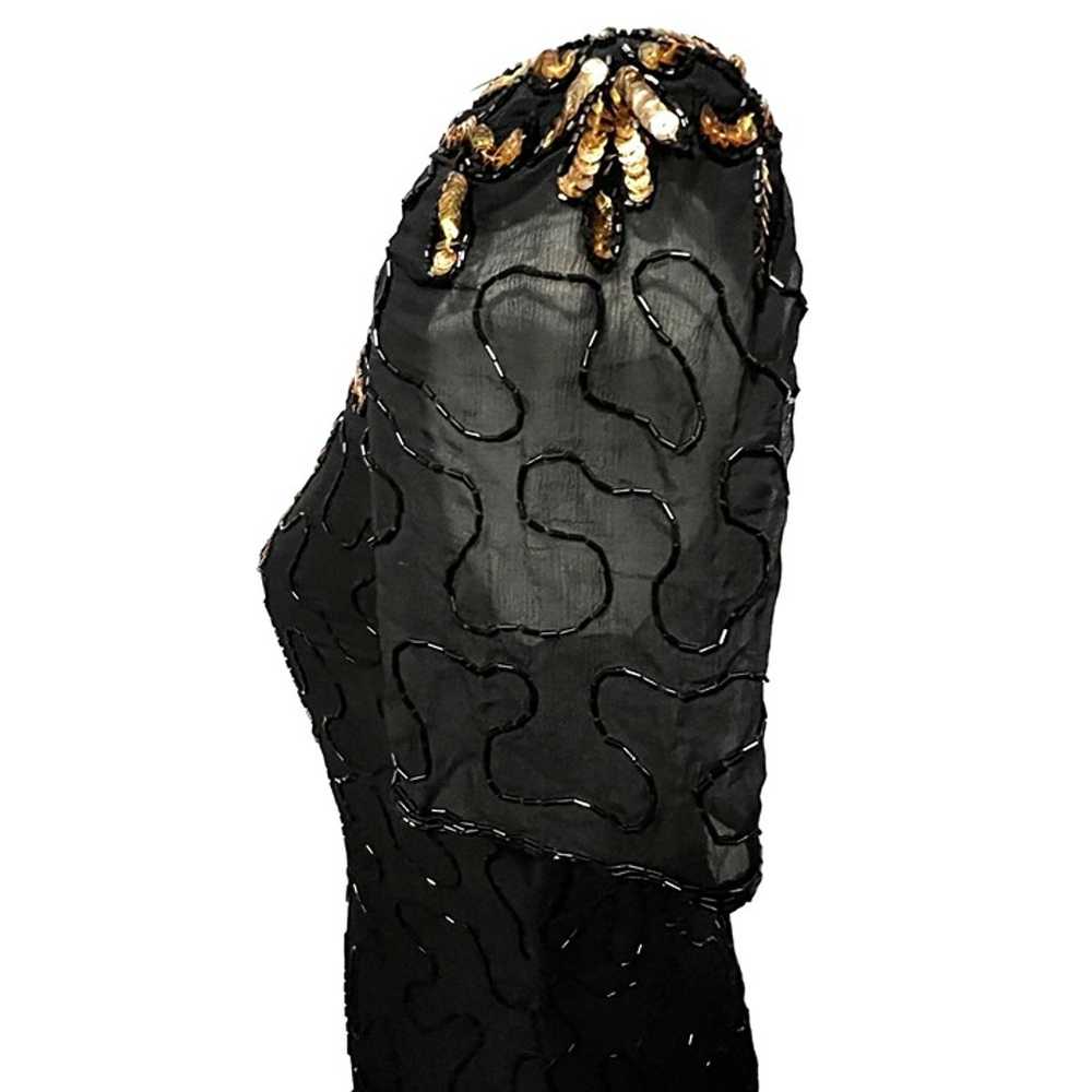 Vintage Black Sequin Beaded Silk Cocktail Dress S… - image 7