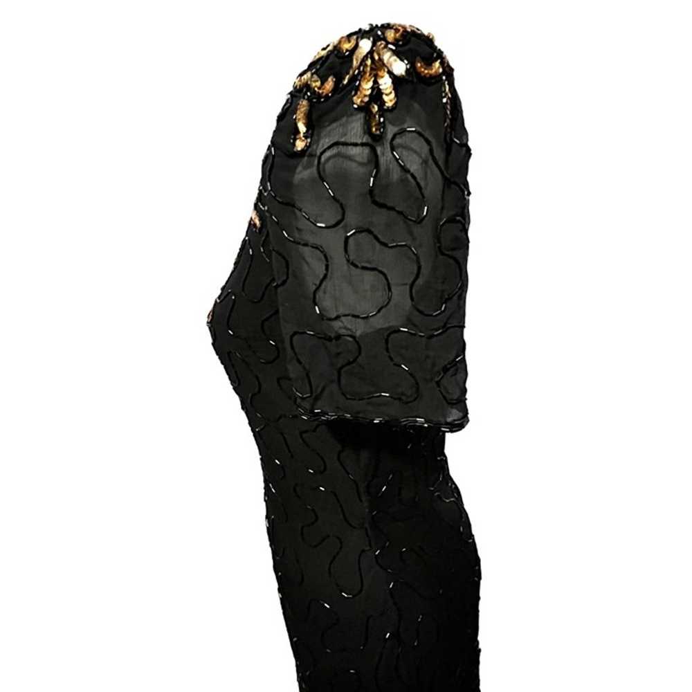 Vintage Black Sequin Beaded Silk Cocktail Dress S… - image 8