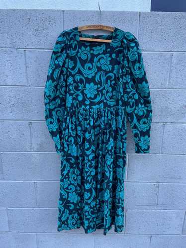 Laura Ashley 1980's Corduroy Paisley Dress with Be