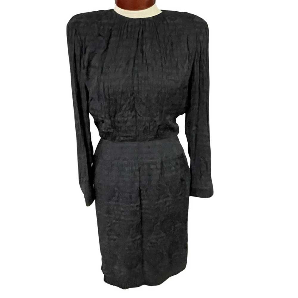 Albert Nipon Vintage Black Silk Dress 4 Pleated T… - image 1