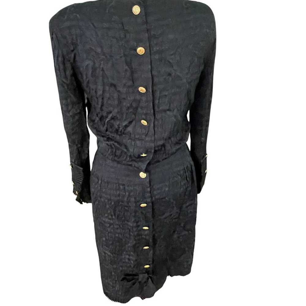 Albert Nipon Vintage Black Silk Dress 4 Pleated T… - image 2