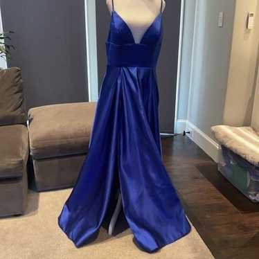 Women’s Full Length Satin Blue Prom Party Dress L… - image 1