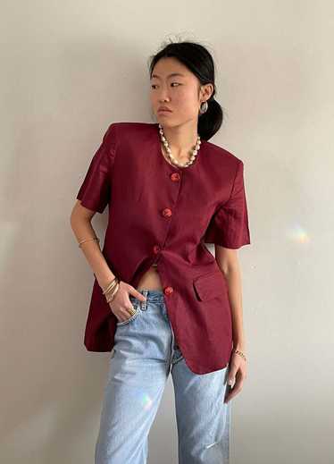 vintage linen short sleeve blazer - oxblood