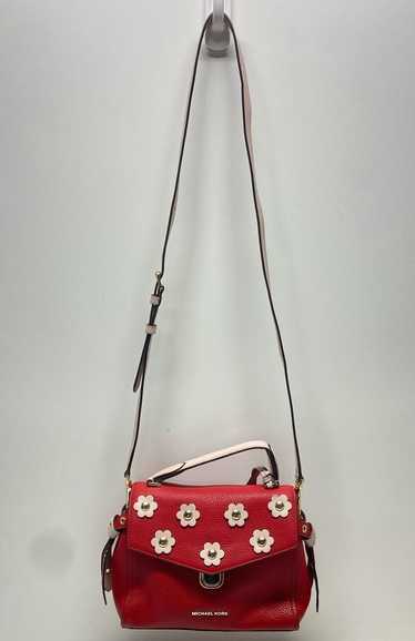 Michael Kors Red Leather With Pink Flowers Satchel