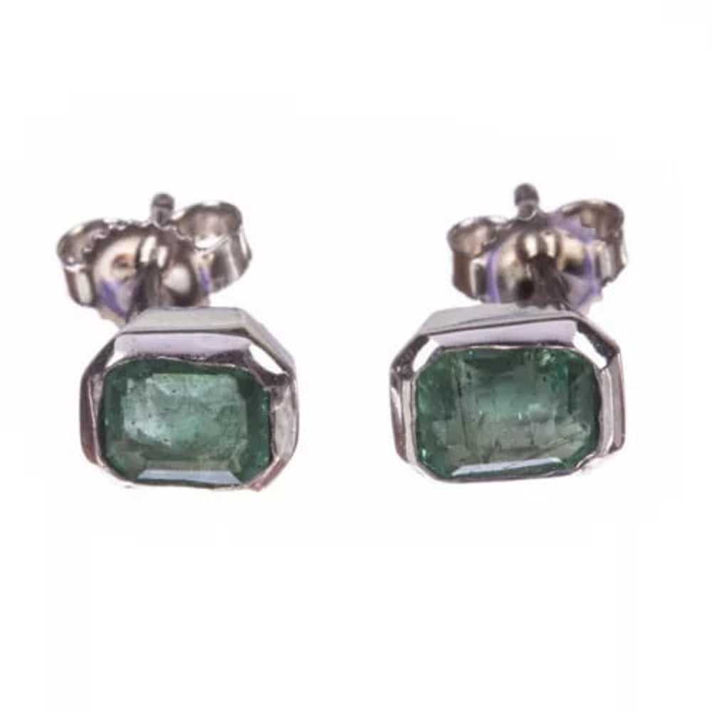 14 kt Gold and Bezel Set Emerald Earrings - image 1