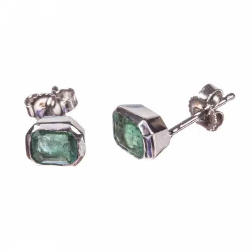 14 kt Gold and Bezel Set Emerald Earrings - image 6