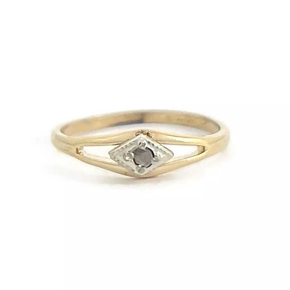 Vintage Two-Tone Rose Cut Diamond Pinky Ring 10K … - image 1