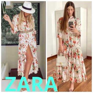 ZARA Flower Print Long Dress Front Opening 2-Way E