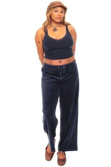 Vintage Y2K Navy Blue Velour Track Pants - L/XL