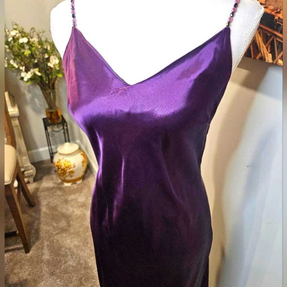 Elegant Purple Satin Slip Dress with Beaded Straps - image 2