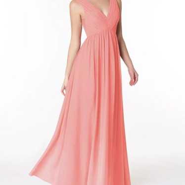 Azazie Ranvie Coral Flowy V-Neck Pleated Chiffon D