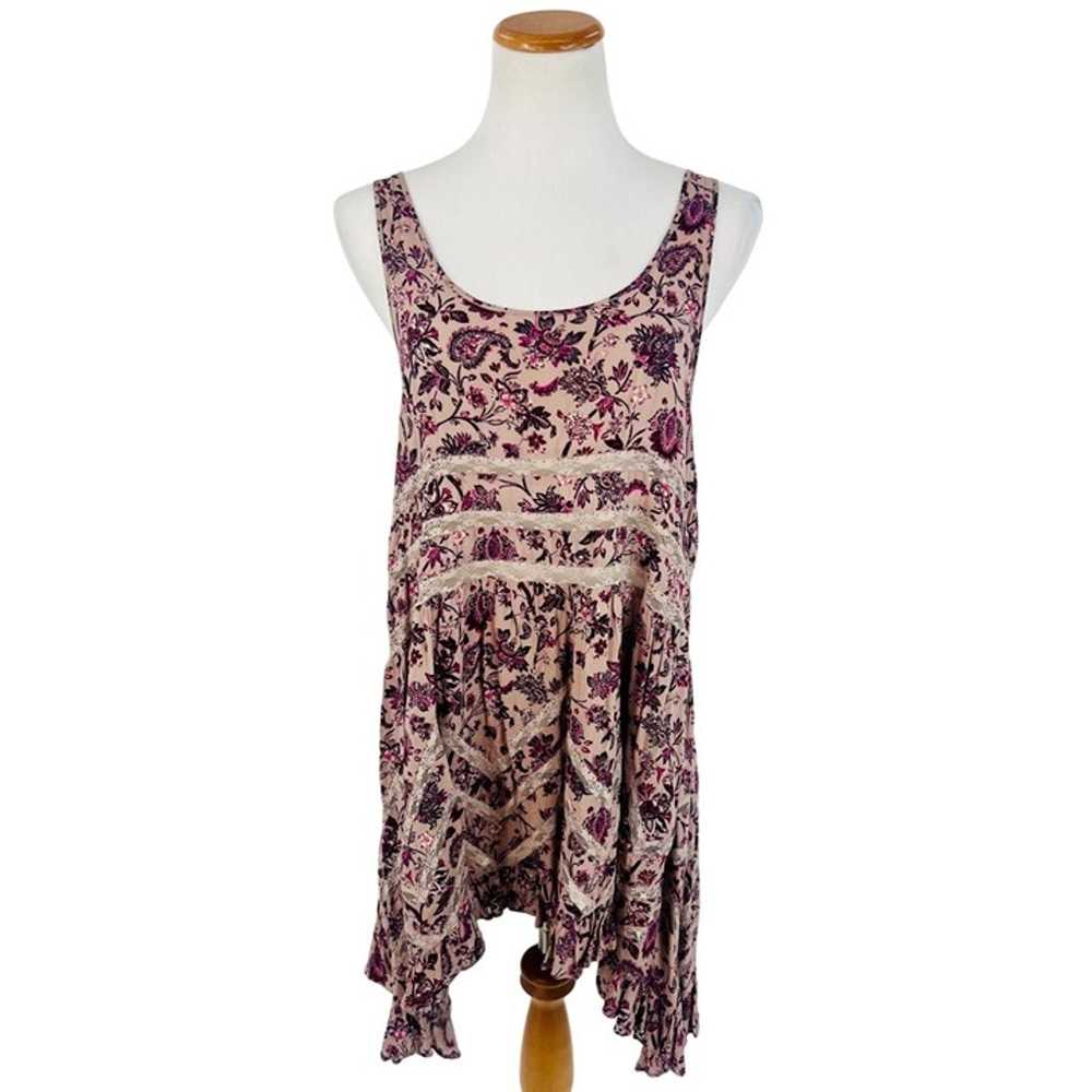 Free People Purple Floral Lace Trim Tiered Ruffle… - image 3