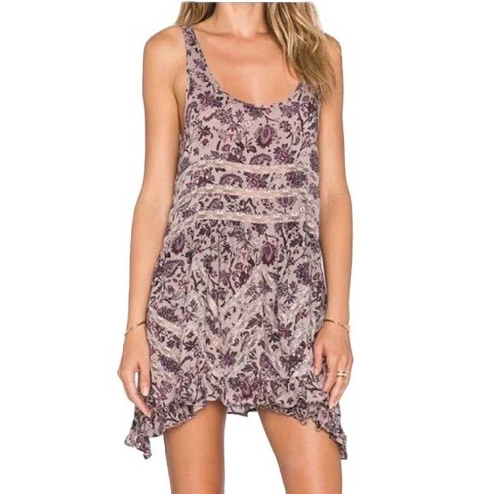 Free People Purple Floral Lace Trim Tiered Ruffle… - image 4