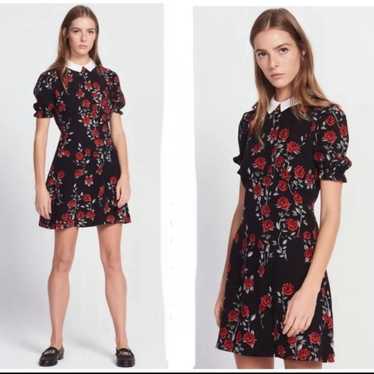 Sandro Lulu Rose Print Dress Short Sleeve Open Ba… - image 1