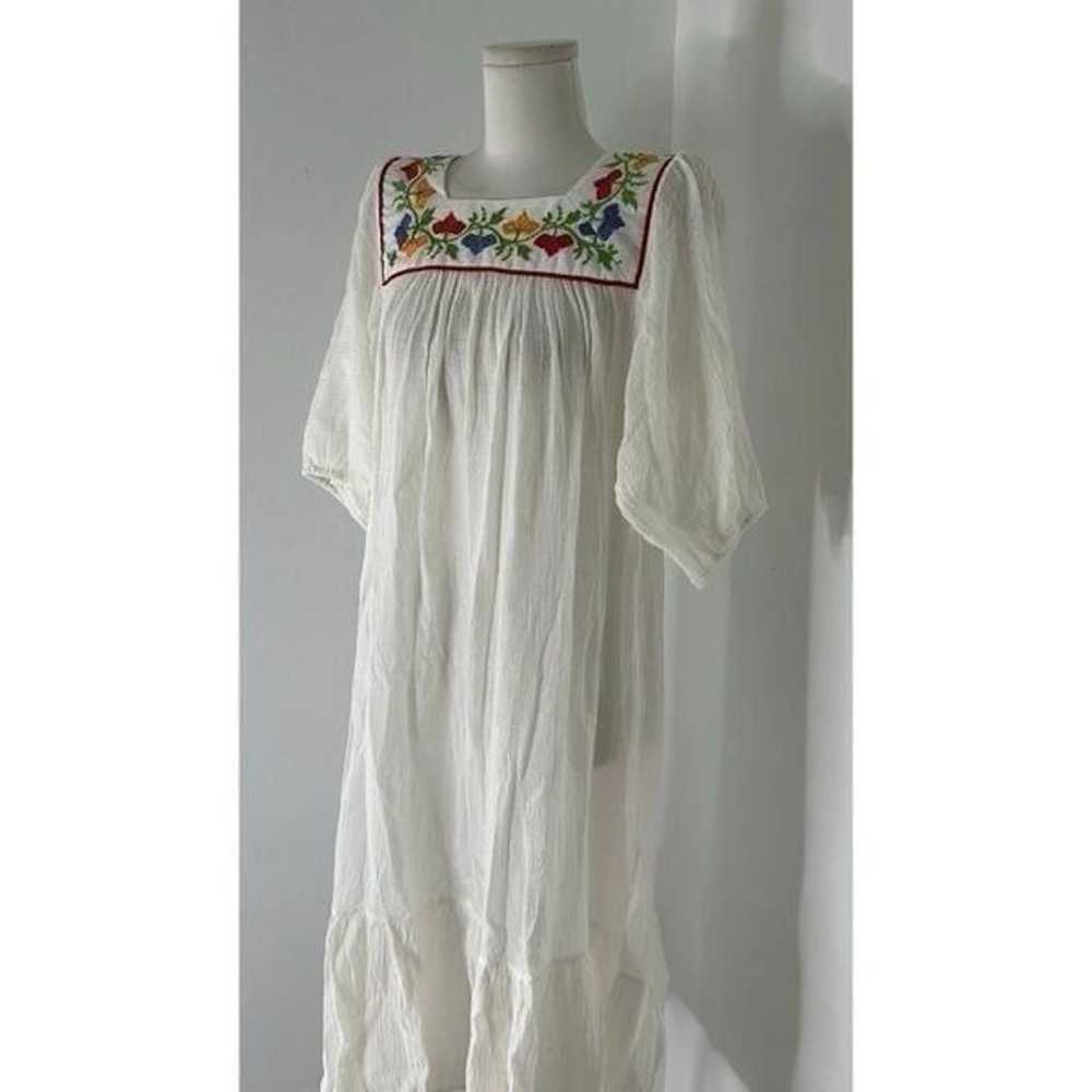 Vintage Sears 70s Boho Embroidered Yoke Cotton Ga… - image 2