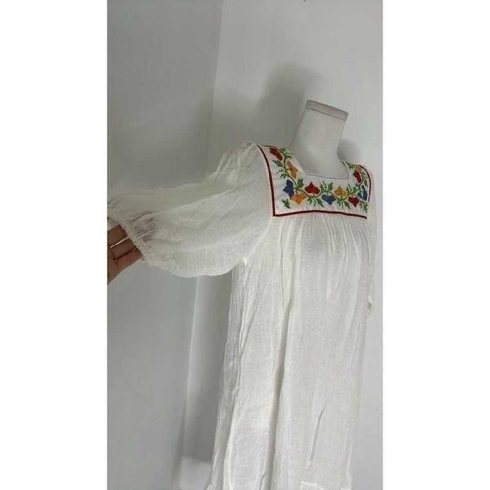 Vintage Sears 70s Boho Embroidered Yoke Cotton Ga… - image 5