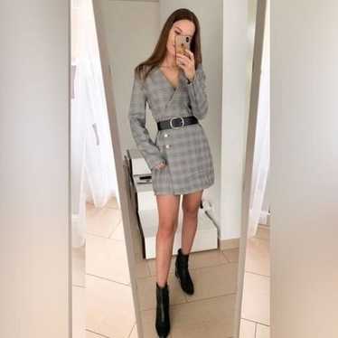 Zara Grey Plaid Blazer mini Dress Jewel Buttons a… - image 1