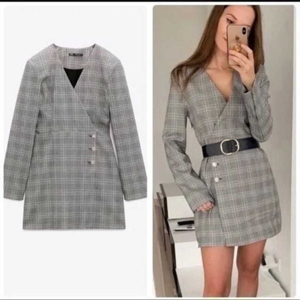 Zara Grey Plaid Blazer mini Dress Jewel Buttons a… - image 2