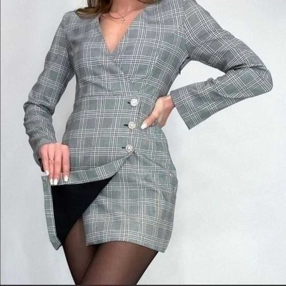 Zara Grey Plaid Blazer mini Dress Jewel Buttons a… - image 3