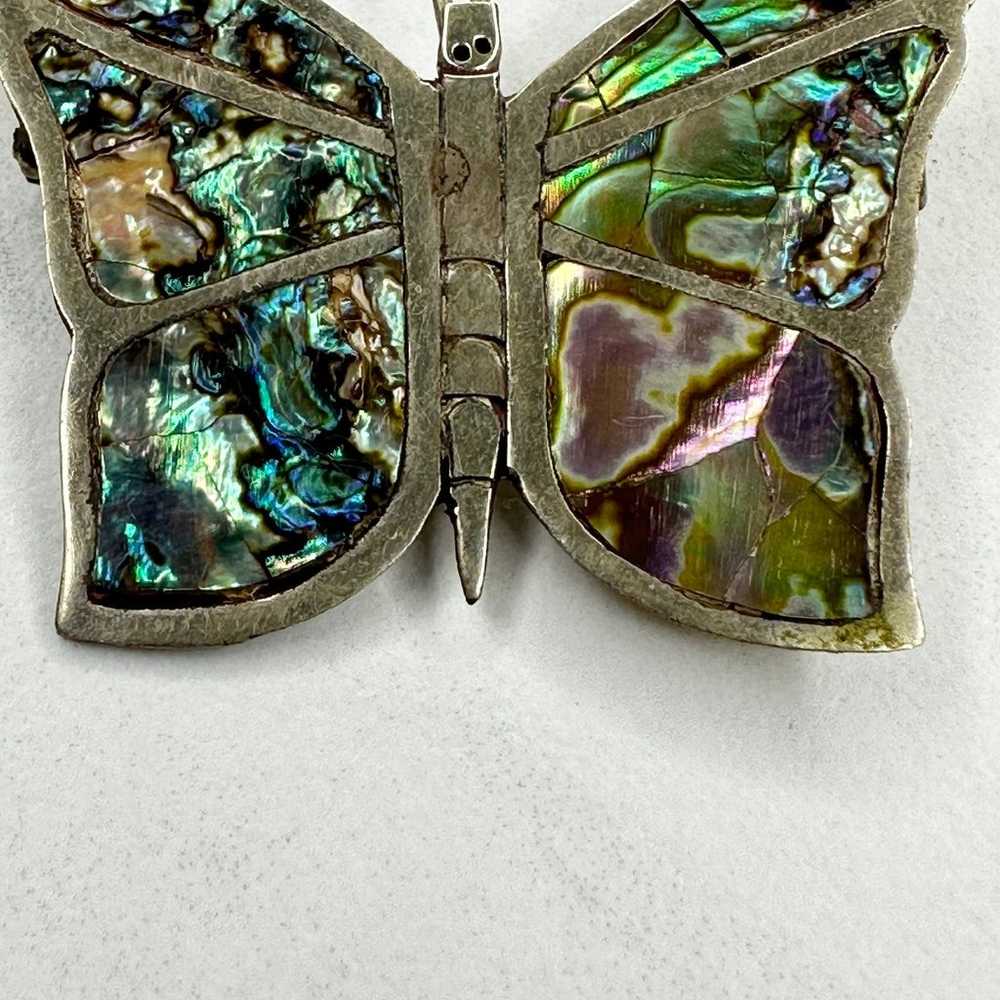 Vintage Mexico Silver Tone Abalone Shell Inlay Bu… - image 5