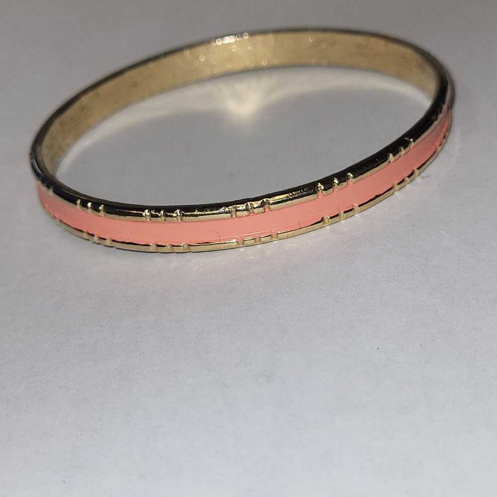 Vintage Trifari pink enameled gold tone bangle br… - image 1