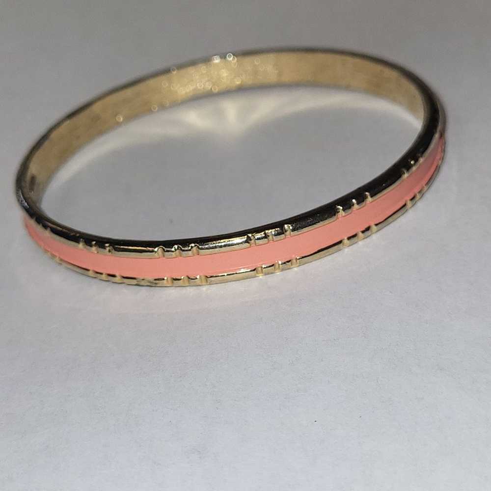 Vintage Trifari pink enameled gold tone bangle br… - image 2