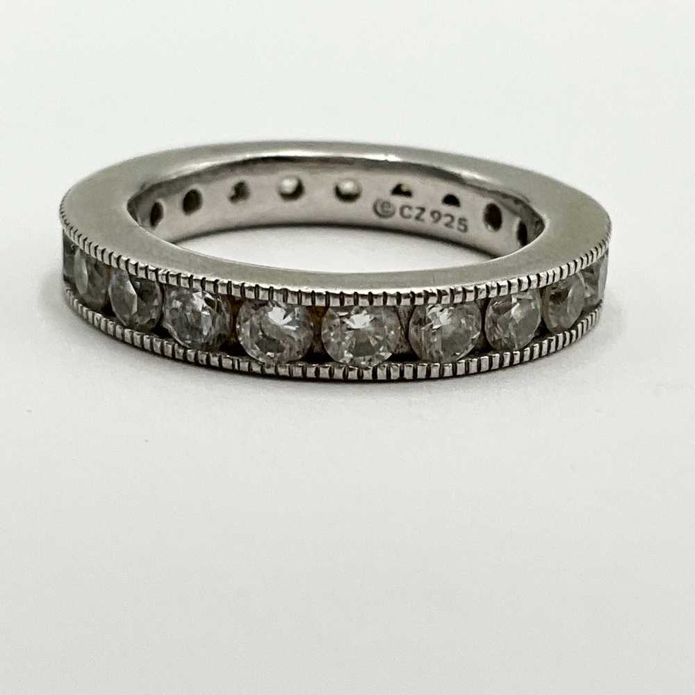 Sterling silver vintage diamond cut CZ eternity b… - image 3