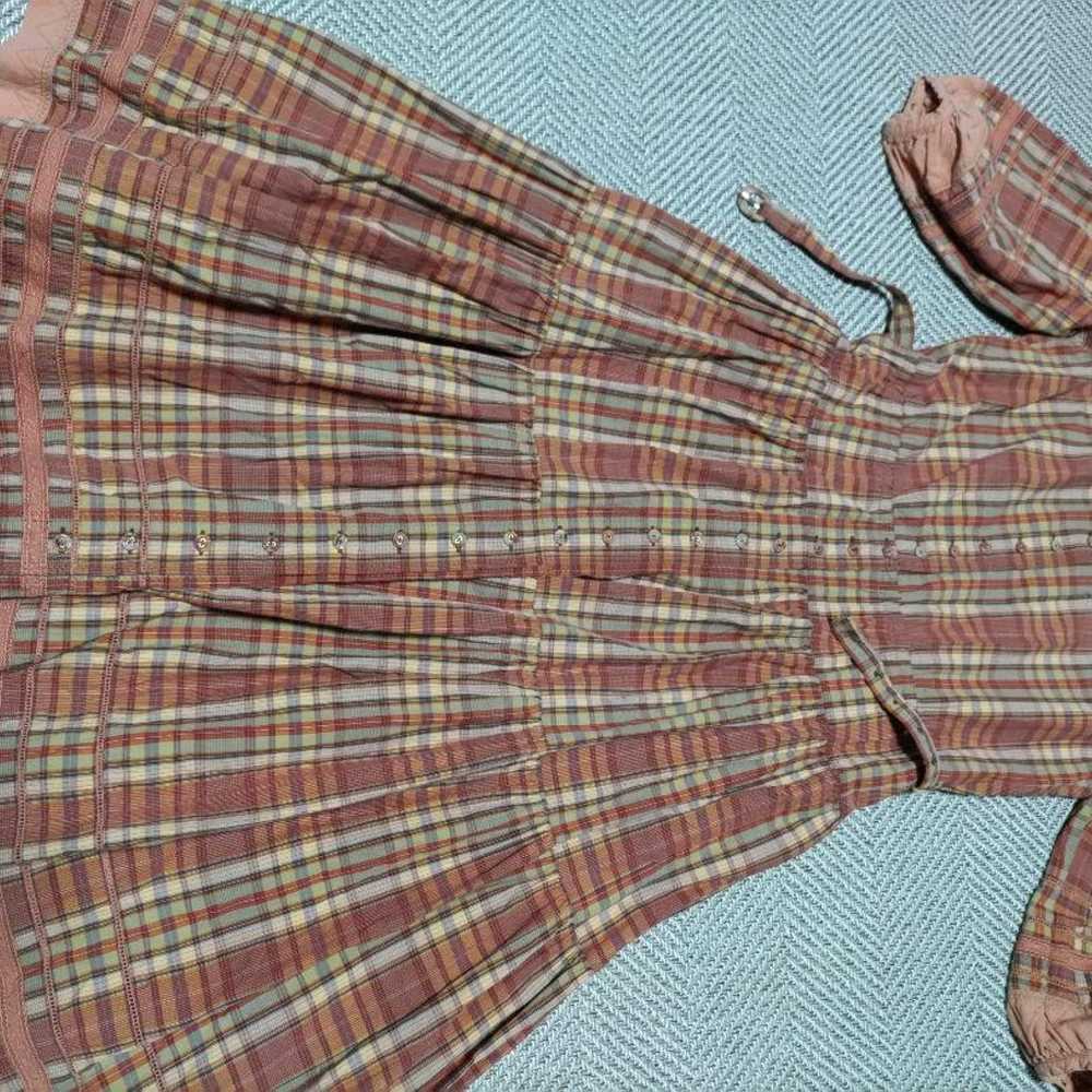 Pink House Vintage Check Long Dress  
Three-Quart… - image 3