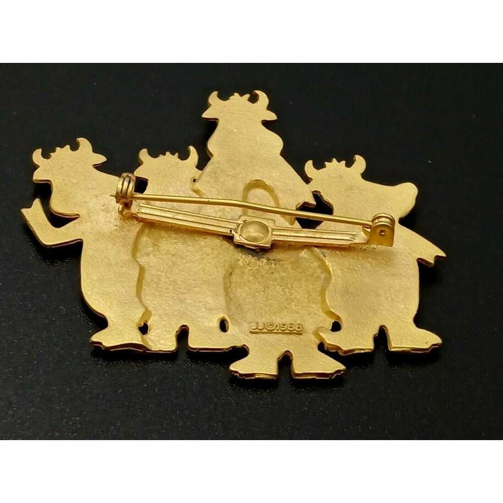 Cow Brooch Pin Signed JJ Jonette Gold Tone Metal … - image 8