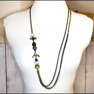 Loft Inline Rhinestone Layered Double Chain Neckla