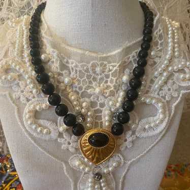 Vintage Black NAPIER Lucite Bead Necklace - image 1