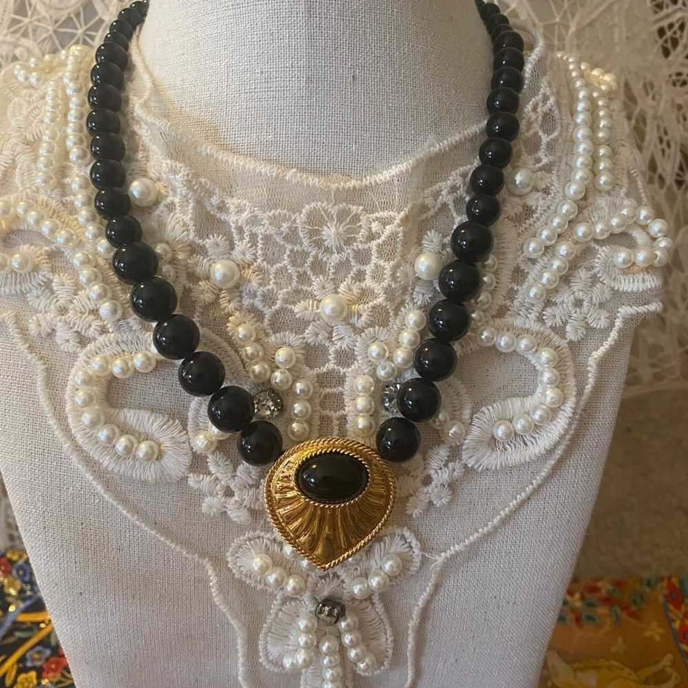 Vintage Black NAPIER Lucite Bead Necklace - image 2