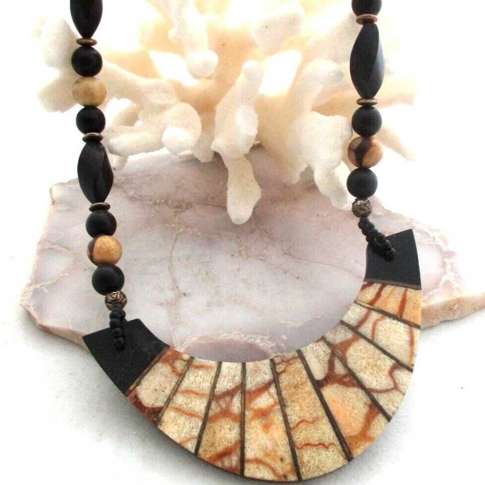 Vintage Lee Sands Inlay Sponge Coral Black Beads … - image 1