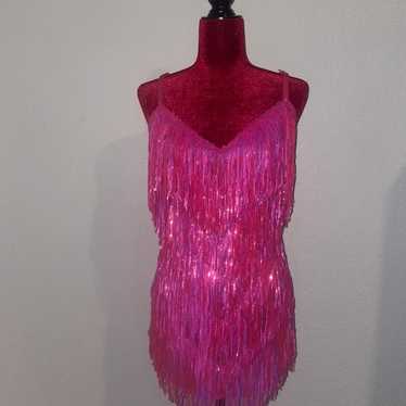 Hot Pink Sequence Fringe Mini Dress - image 1